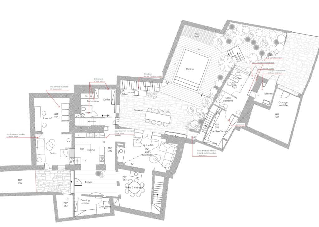 Plan aménagement restructuration intérieur extérieur